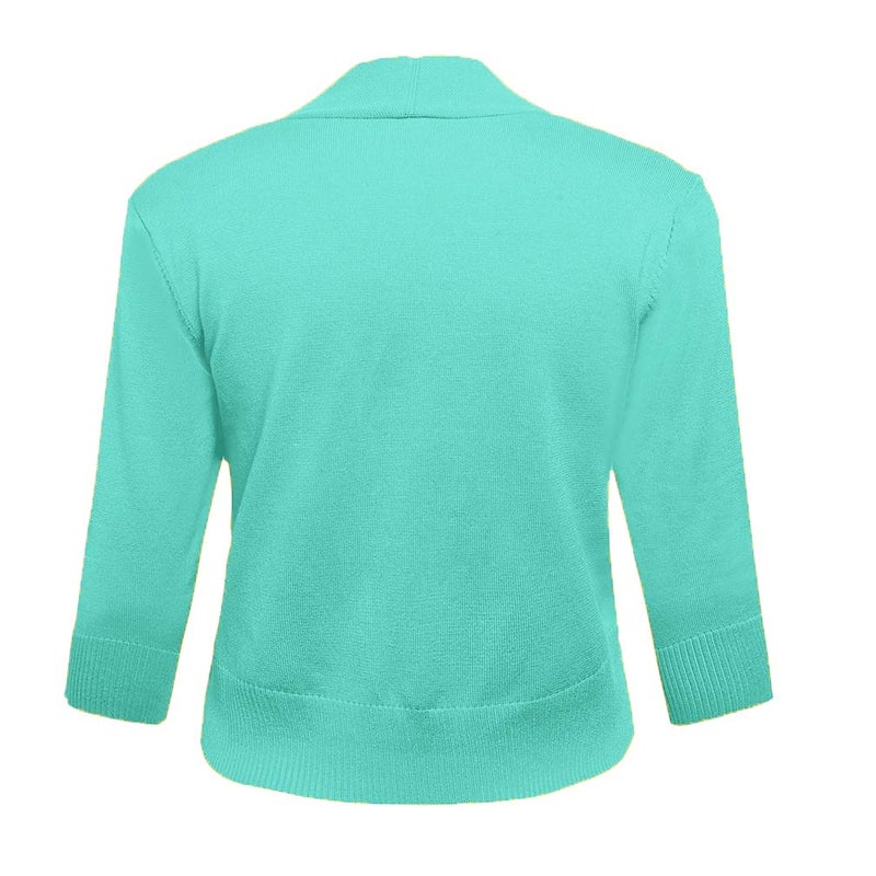 AAMILIFE Women's 3/4 Sleeve Cropped Cardigans Sweaters Jackets Open Front Short Shrugs for Dresses Mint Green L - Image 3